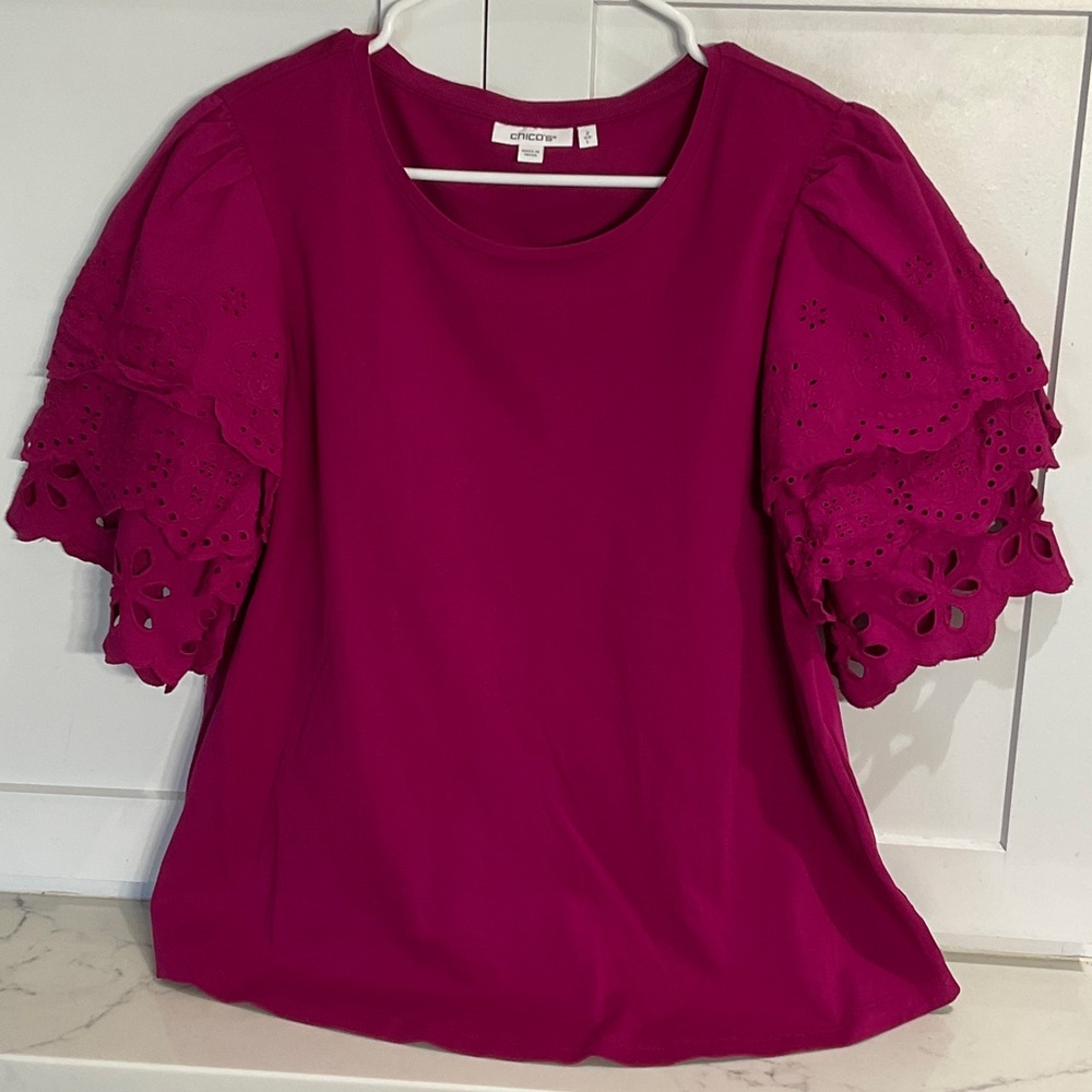 Chico's Magenta Eyelet Sleeve Blouse